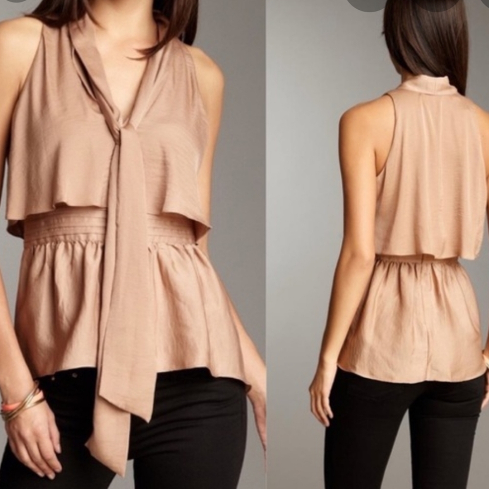 BCBC MaxAzria Celie Tie Neck Peplum